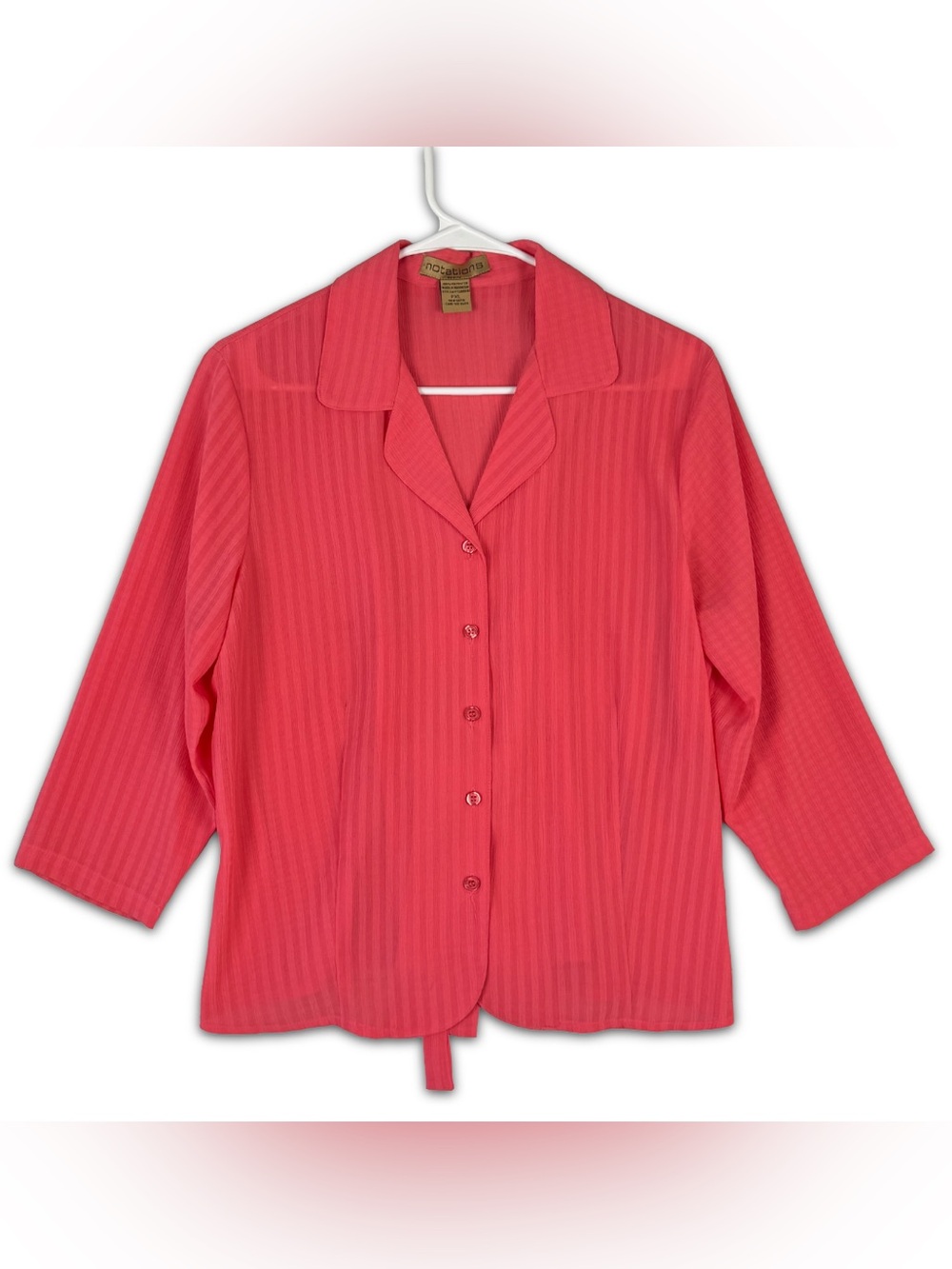 Notations Button Down‎ Blouse Womens PXL Petite XL Back Tie 3/4 Sleeve Collared